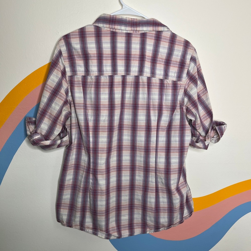 Carhartt Womens Plaid Button‎ Down Shirt Purple Pink Roll Tab Sleeve 101596 L - Picture 6 of 7